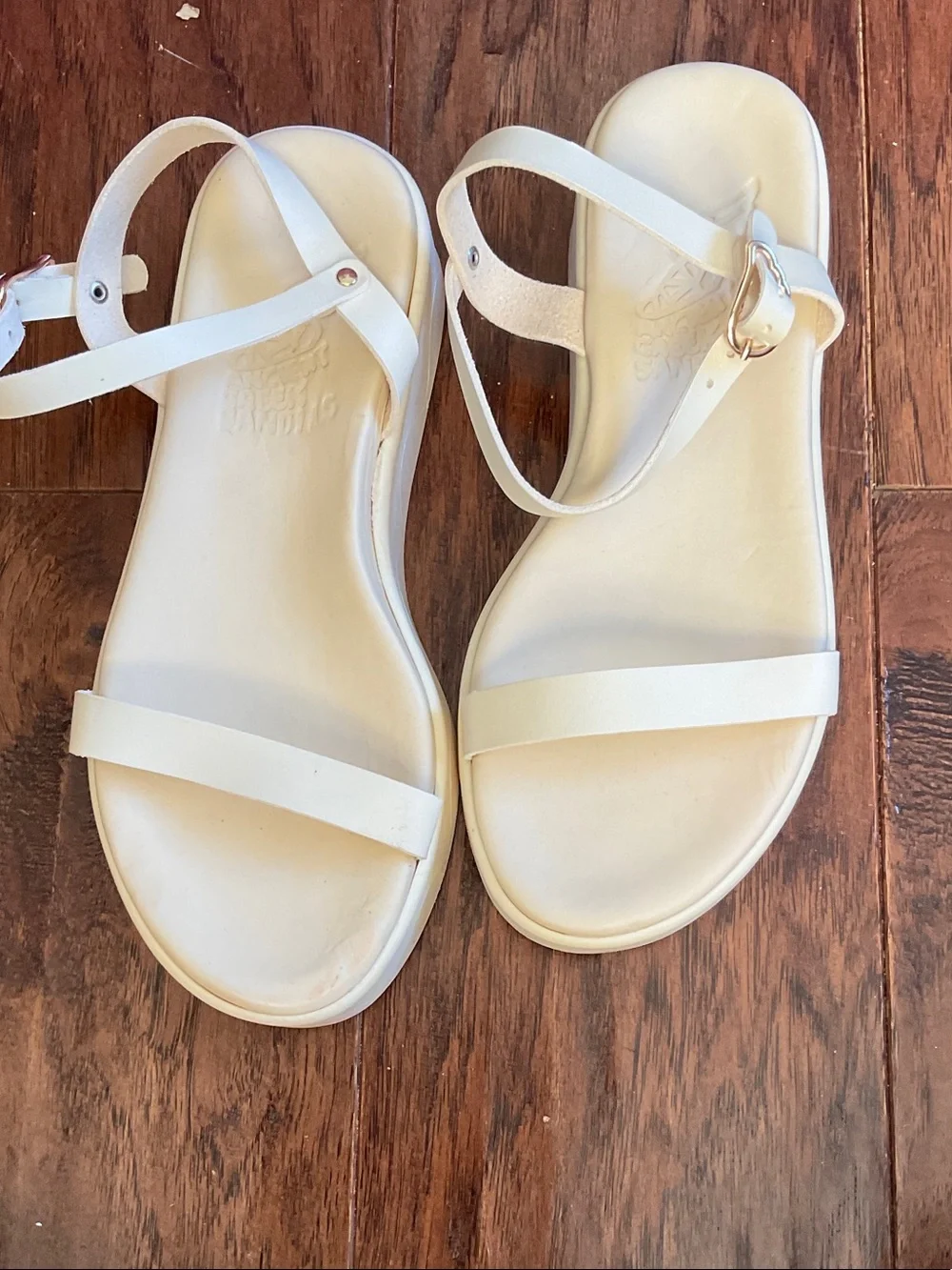 Ancient Greek Sandals White Leather Ankle-Strap Platforms